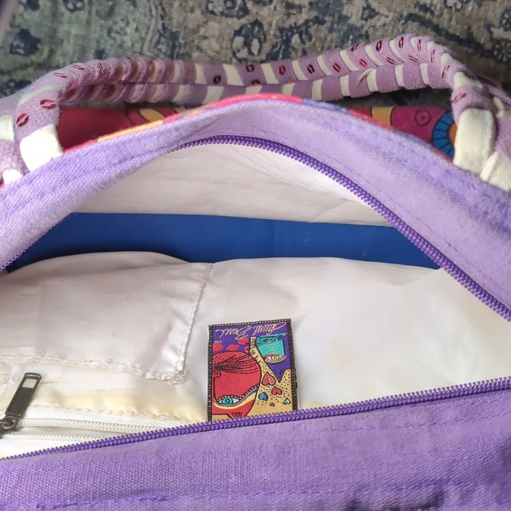 Laurel Burch Canvas Red Pink and Purple Kitty Tote